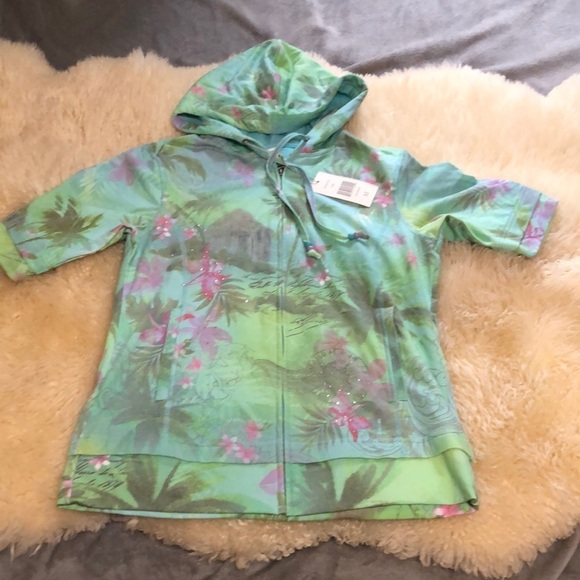 Short sleeve zip up hoodie in a tropical print size M - Picture 1 of 8
